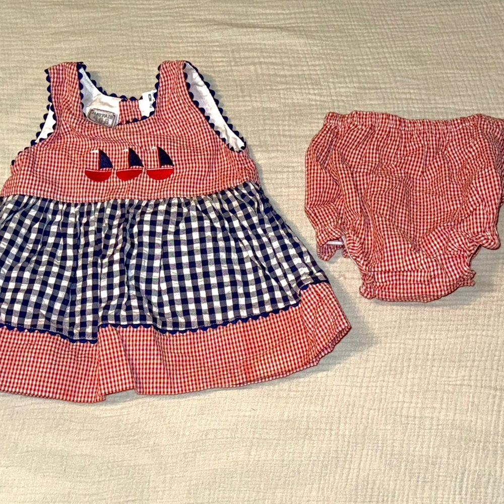 Vintage Nautical Plaid 80’s Dress Set Baby Girl